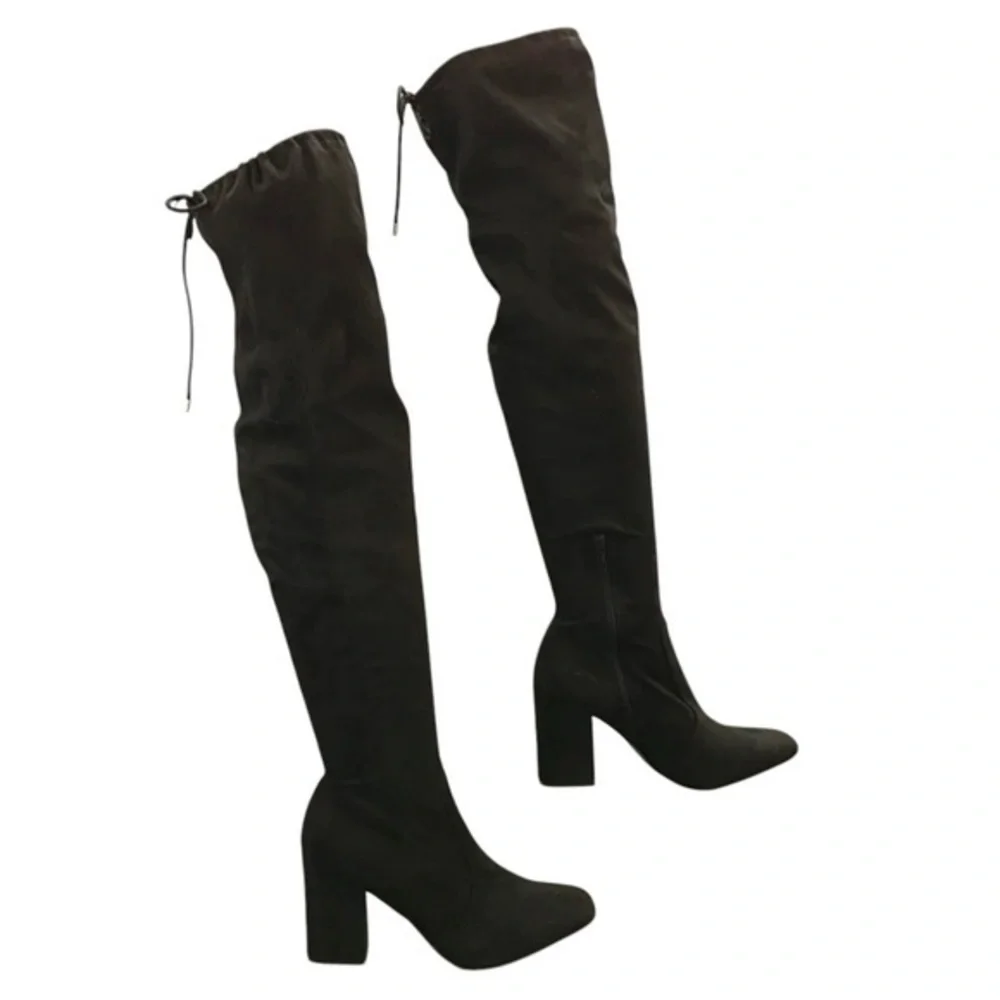 UNISA Boots Womens Quesia Tall Over The Knee High Black Faux Suede Heel Size 5.5